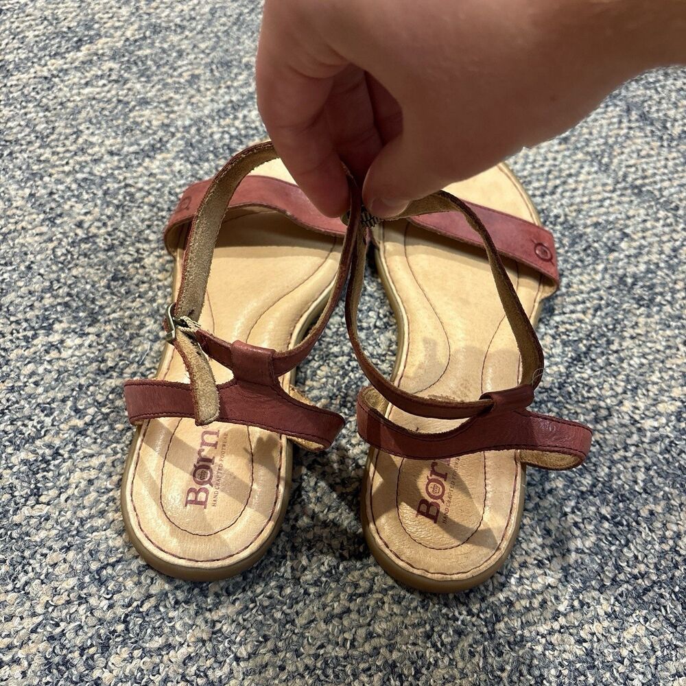 Born Leather Alice Flat Sandals Shoes Size 8.5 Pink/Red Ankle Strap Comfort - Picture 5 of 8